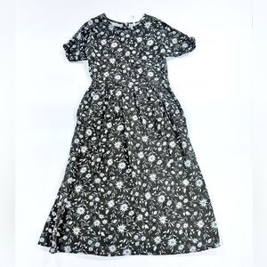 Rylee + Cru Sparrow Kat black and white cotton linen modest shift dress S